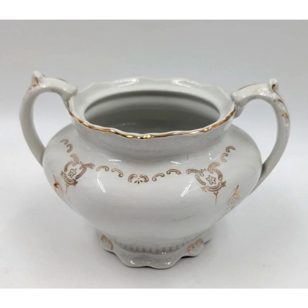 Johnson Bros JB1276 Open Sugar Bowl No Lid Gold Scroll England Vintage